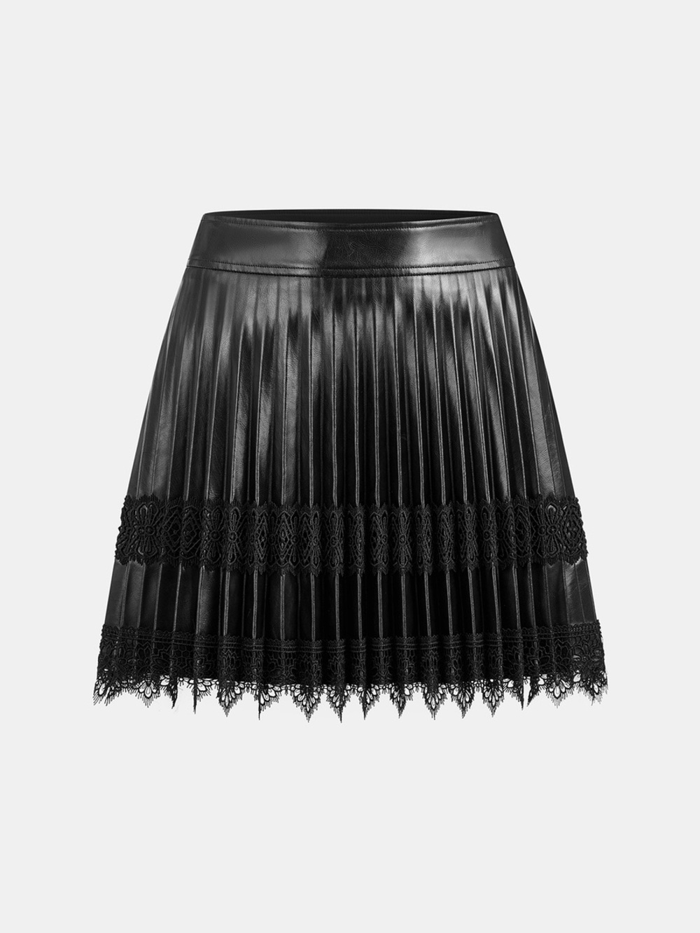 Commense / NWT Faux Leather Pleated Lace Mini Skirt